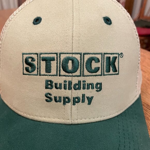 Men's Stock Building Supply Green/Tan Hook and Loop Mesh Back Trucker Hat Cap* - Picture 3 of 12